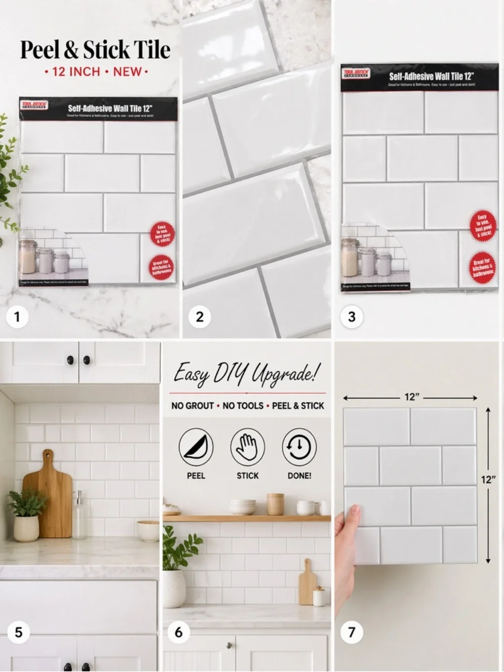 Self-Adhesive Peel & Stick White Wall Tile